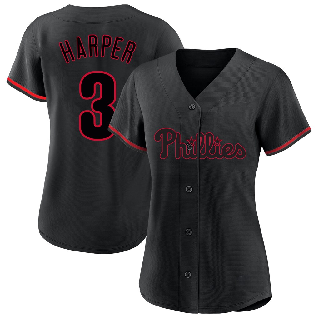 Women's Philadelphia Phillies Bryce Harper Profile Black Plus Size Player Name & Number Fashion Jersey - ujerseystore
