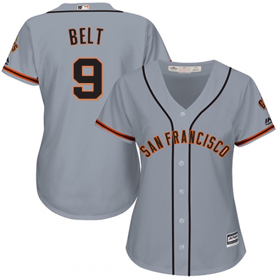 Women's Majestic San Francisco Giants #9 Brandon Belt Replica Grey Road Cool Base MLB Jersey - Ujersey