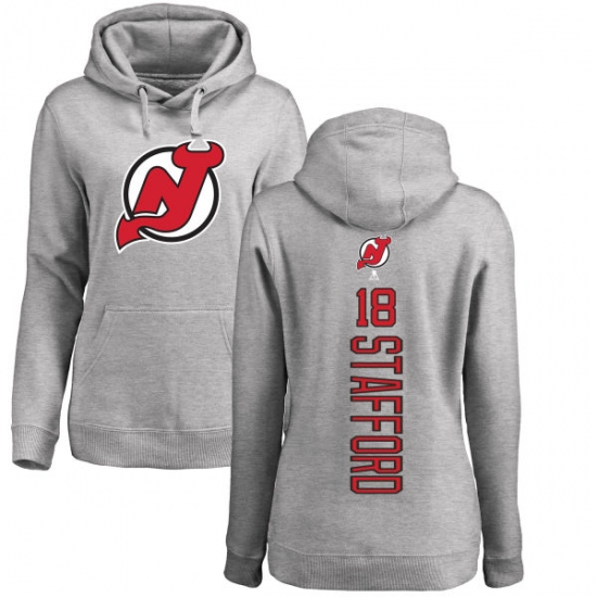 NHL Women's Adidas New Jersey Devils #18 Drew Stafford Ash Backer Pullover Hoodie - ujerseystore