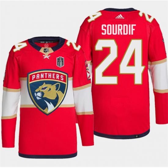 Men's Florida Panthers #24 Justin Sourdif Red 2024 Stanley Cup Final Stitched Jersey - Ujersey