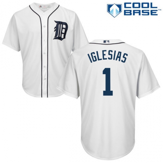 Women's Majestic Detroit Tigers #1 Jose Iglesias Authentic White Home Cool Base MLB Jersey - Ujersey