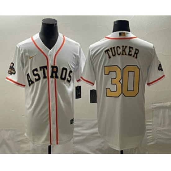 Men's Houston Astros #30 Kyle Tucker 2023 White Gold World Serise Champions Cool Base Stitched Jersey - Ujersey