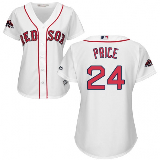 Women's Majestic Boston Red Sox #24 David Price Authentic White Home 2018 World Series Champions MLB Jersey - Ujersey