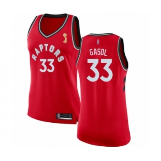 Women's Toronto Raptors #33 Marc Gasol Swingman Red 2019 Basketball Finals Champions Jersey - Icon Edition - Ujersey