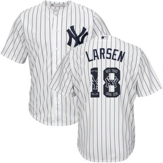 Men's Majestic New York Yankees #18 Don Larsen Authentic White Team Logo Fashion MLB Jersey - Ujersey
