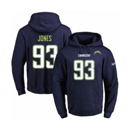 Football Men's Los Angeles Chargers #93 Justin Jones Navy Blue Name & Number Pullover Hoodie - Ujersey