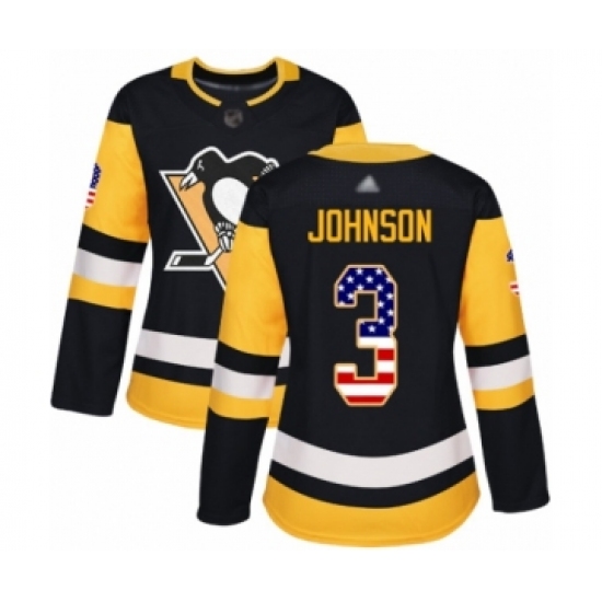 Women's Pittsburgh Penguins #3 Jack Johnson Authentic Black USA Flag Fashion Hockey Jersey - Ujersey