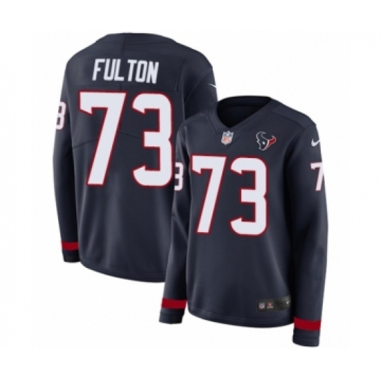 Women's Nike Houston Texans #73 Zach Fulton Limited Navy Blue Therma Long Sleeve NFL Jersey - Ujersey