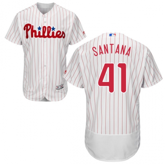 Men's Majestic Philadelphia Phillies #41 Carlos Santana White Home Flex Base Authentic Collection MLB Jersey - Ujersey