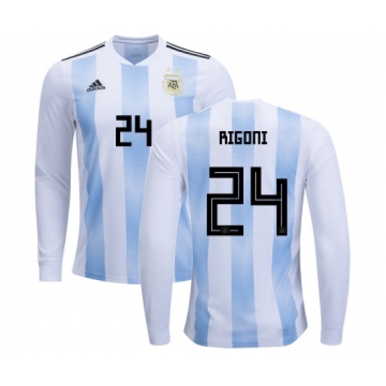 Argentina #24 Rigoni Home Long Sleeves Kid Soccer Country Jersey