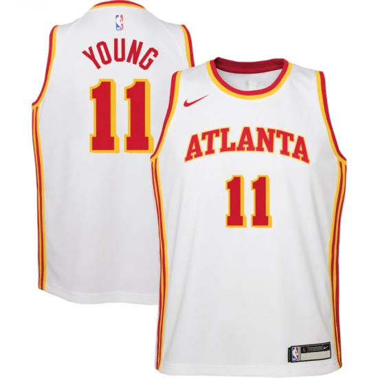 Youth Atlanta Hawks #11 Trae Young Nike White 2020-21 Swingman Jersey - Ujersey
