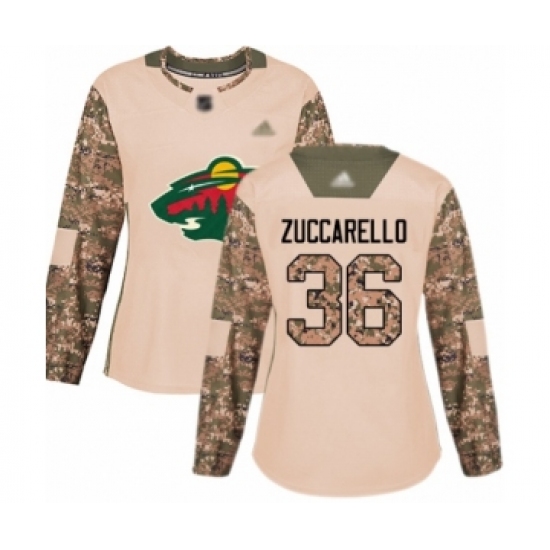 Women's Minnesota Wild #36 Mats Zuccarello Authentic Camo Veterans Day Practice Hockey Jersey - Ujersey