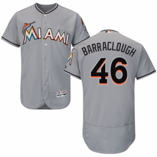 Men's Majestic Miami Marlins #46 Kyle Barraclough Grey Road Flex Base Authentic Collection MLB Jersey - Ujersey