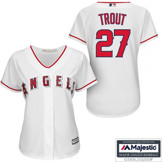 Women's Majestic Los Angeles Angels of Anaheim #27 Mike Trout Replica White Home MLB Jersey - Ujersey