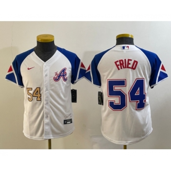 Youth Atlanta Braves #54 Max Fried Number White 2023 City Connect Cool Base Stitched Jersey1 - Ujersey
