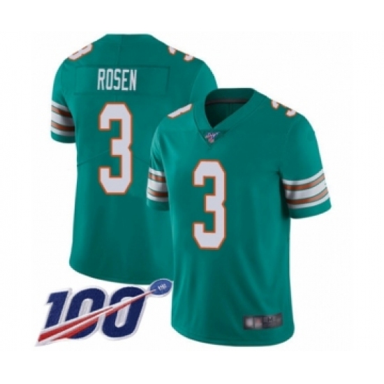 Men's Miami Dolphins #3 Josh Rosen Aqua Green Alternate Vapor Untouchable Limited Player 100th Season Football Jersey - Ujersey