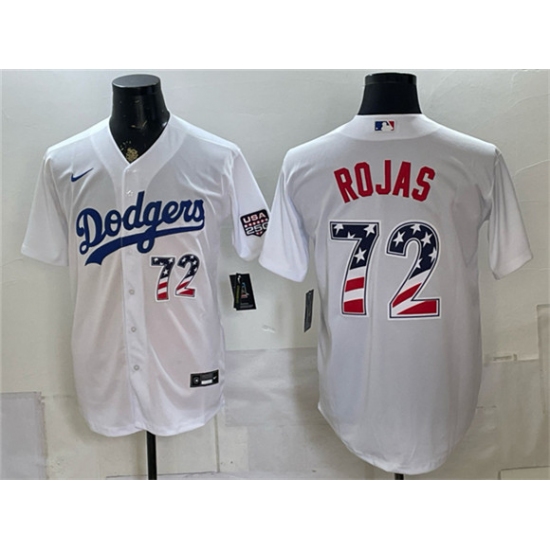 Men's Los Angeles Dodgers #72 Miguel Rojas White USA 250 Fourth of July Home Stitched Baseball Jersey - Ujersey