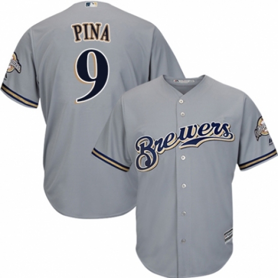 Youth Majestic Milwaukee Brewers #9 Manny Pina Authentic Grey Road Cool Base MLB Jersey - Ujersey