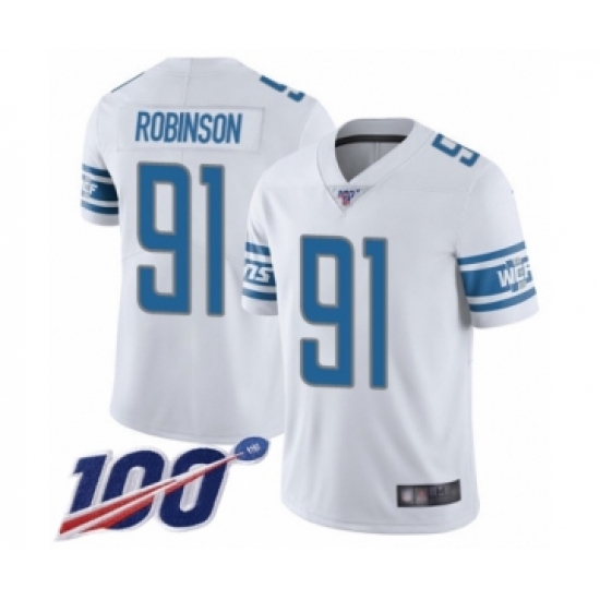 Men's Detroit Lions #91 A'Shawn Robinson White Vapor Untouchable Limited Player 100th Season Football Jersey - Ujersey