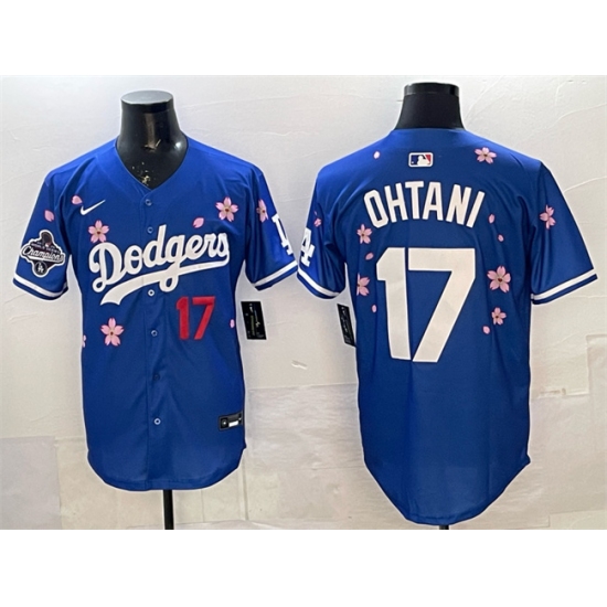 Men's Los Angeles Dodgers #17 Shohei Ohtani Royal 2025 World Series Champions Tokyo Series Limited Stitched Baseball Jersey - Ujersey