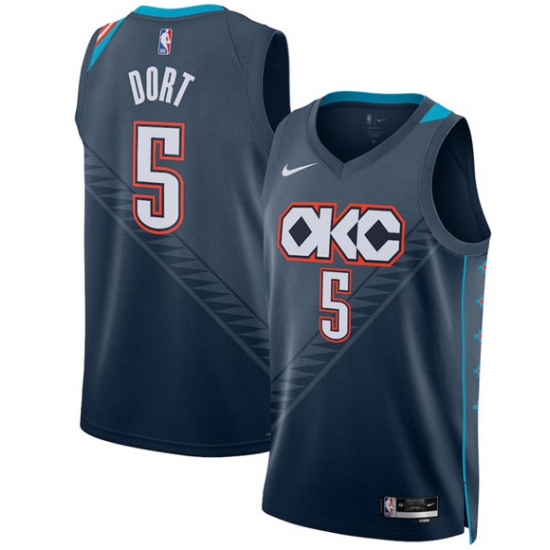 Men's Oklahoma City Thunder #5 Luguentz Dort Navy 2025-26 City Edition Swingman Stitched Basketball Jersey - Ujersey