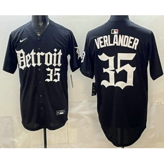 Men's Detroit Tigers #35 Justin Verlander Black Limited Cool Base Stitched Jersey - Ujersey