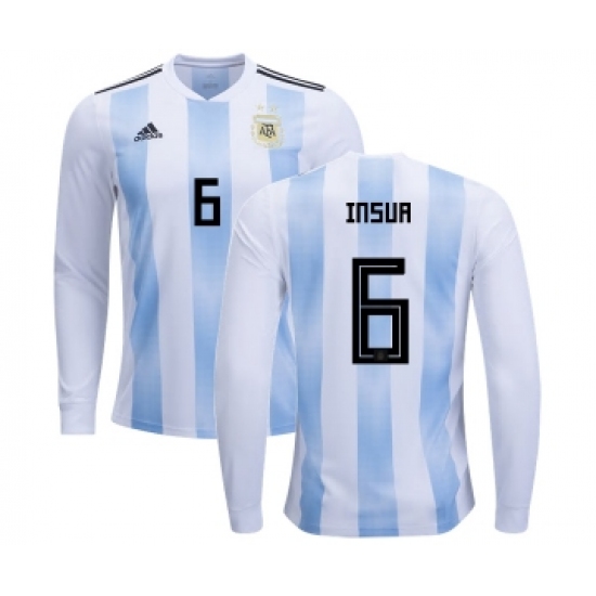 Argentina #6 Insua Home Long Sleeves Kid Soccer Country Jersey