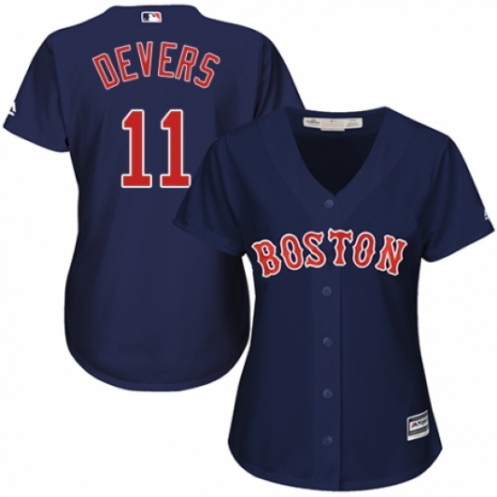 Women's Majestic Boston Red Sox #11 Rafael Devers Replica Navy Blue Alternate Road MLB Jersey - Ujersey