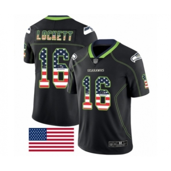 Men's Seattle Seahawks #16 Tyler Lockett Limited Black Rush USA Flag Football Jersey - Ujersey