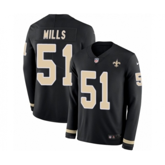 Youth Nike New Orleans Saints #51 Sam Mills Limited Black Therma Long Sleeve NFL Jersey - Ujersey