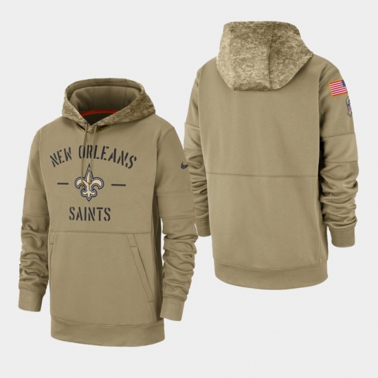 Men's New Orleans Saints Tan 2019 Salute to Service Sideline Therma Pullover Hoodie - Ujersey