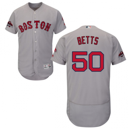 Men's Majestic Boston Red Sox #50 Mookie Betts Grey Road Flex Base Authentic Collection 2018 World Series Champions MLB Jersey - Ujersey