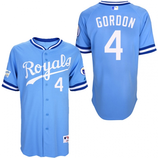 Men's Majestic Kansas City Royals #4 Alex Gordon Authentic Light Blue 1985 Turn Back The Clock MLB Jersey - Ujersey