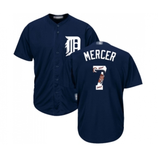 Men's Detroit Tigers #7 Jordy Mercer Authentic Navy Blue Team Logo Fashion Cool Base Baseball Jersey - Ujersey