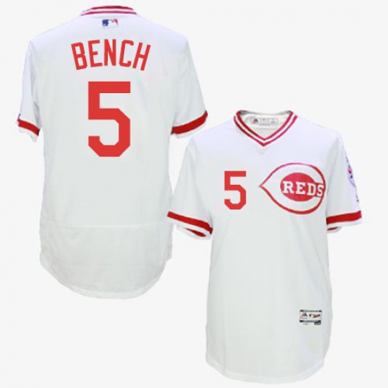 Men's Majestic Cincinnati Reds #5 Johnny Bench White Flexbase Authentic Collection Cooperstown MLB Jersey - Ujersey