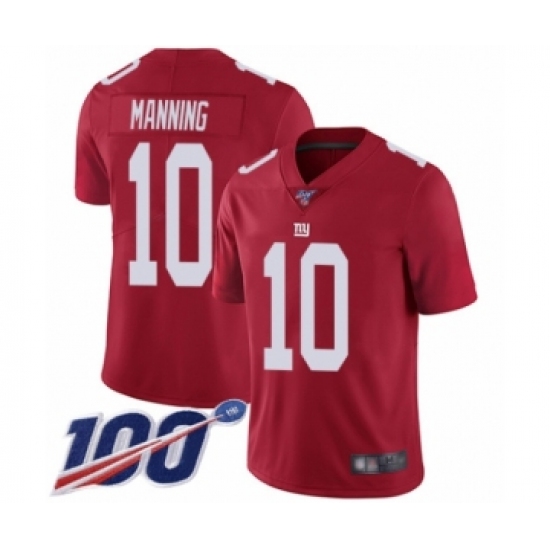 Men's New York Giants #10 Eli Manning Red Limited Red Inverted Legend 100th Season Football Jersey - Ujersey
