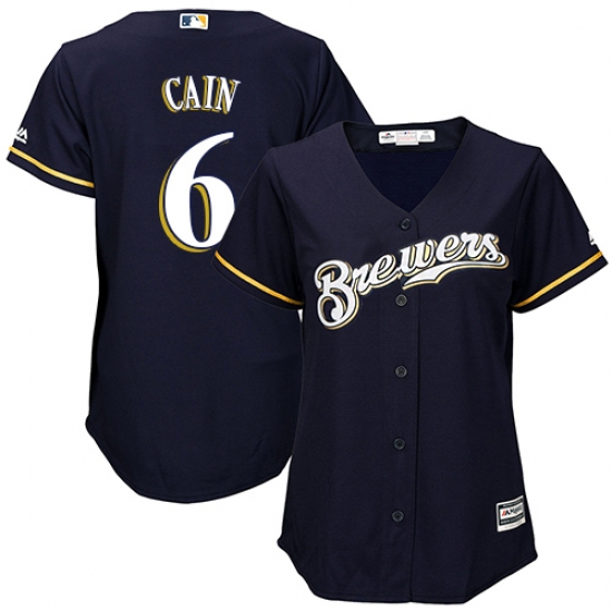 Women's Majestic Milwaukee Brewers #6 Lorenzo Cain Authentic Navy Blue Alternate Cool Base MLB Jersey - Ujersey