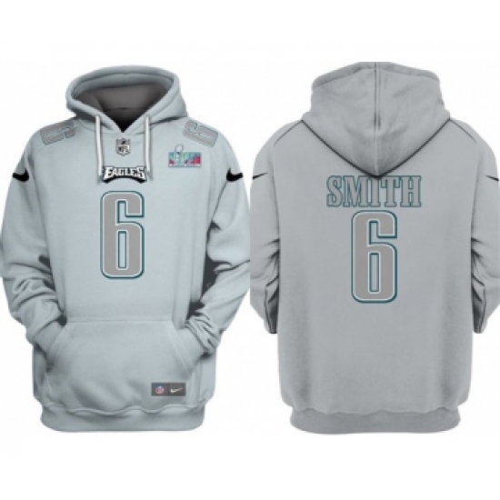 Men's Philadelphia Eagles #6 DeVonta Smith Gray Atmosphere Fashion Super Bowl LVII Patch Pullover Hoodie - Ujersey