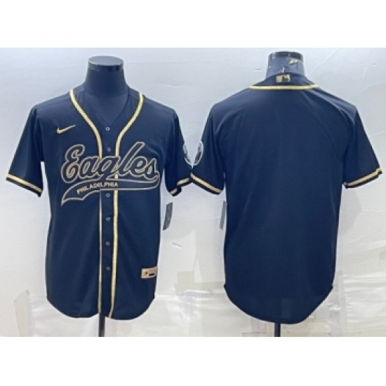 Men's Philadelphia Eagles Blank Black Gold With Patch Cool Base Stitched Baseball Jersey - Ujersey