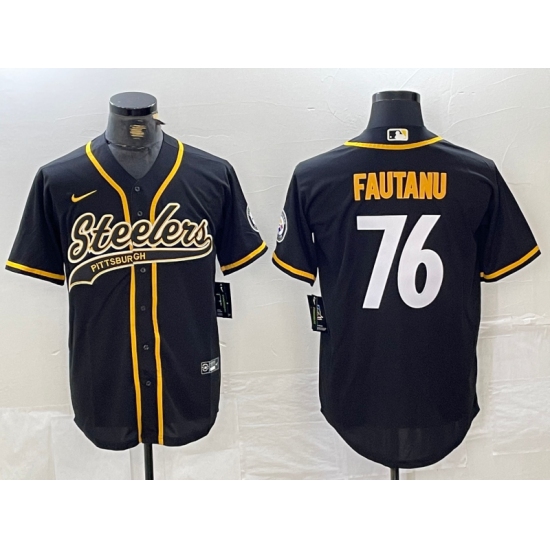 Men's Pittsburgh Steelers #76 Troy Fautanu Black With Cool Base Stitched Baseball Jersey - Ujersey