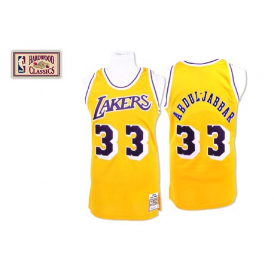 Men's Mitchell and Ness Los Angeles Lakers #33 Abdul-Jabbar Swingman Gold Throwback NBA Jersey - Ujersey