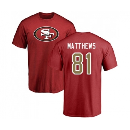 Football San Francisco 49ers #81 Jordan Matthews Red Name & Number Logo T-Shirt - Ujersey
