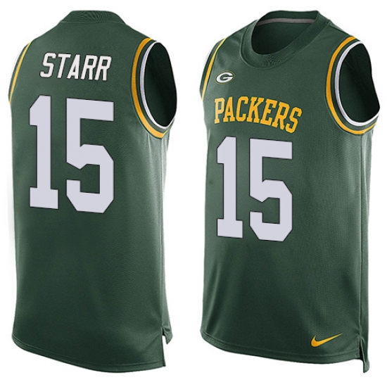 Men's Nike Green Bay Packers #15 Bart Starr Limited Green Player Name & Number Tank Top NFL Jersey - Ujersey