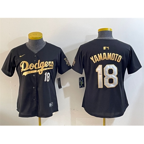 Women's Los Angeles Dodgers #18 Yoshinobu Yamamoto Black Gold Limited Stitched Baseball Jersey(Run Small) - Ujersey