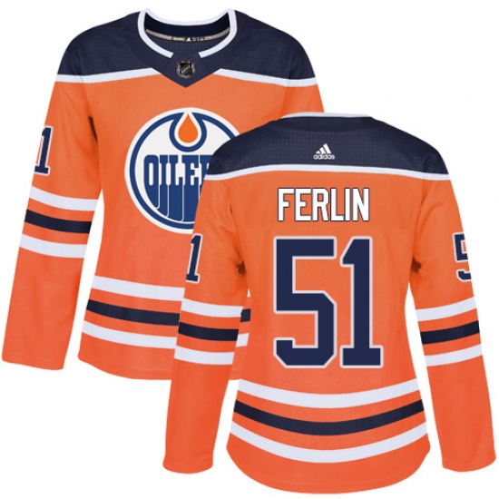 Women's Adidas Edmonton Oilers #51 Brian Ferlin Authentic Orange Home NHL Jersey - Ujersey