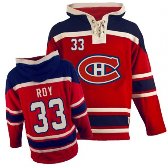 Men's Old Time Hockey Montreal Canadiens #33 Patrick Roy Authentic Red Sawyer Hooded Sweatshirt NHL Jersey - Ujersey