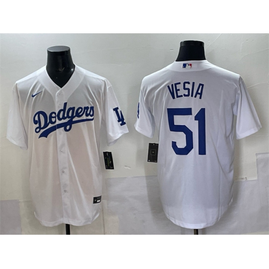 Men's Los Angeles Dodgers #51 Alex Vesia White Cool Base Stitched Baseball Jersey - Ujersey