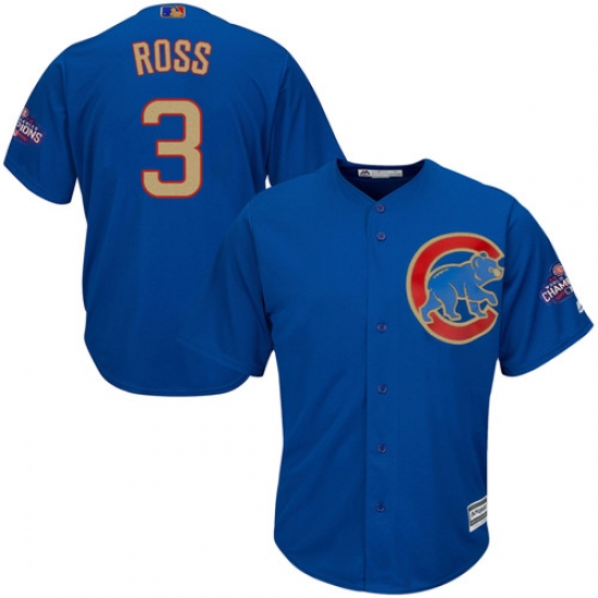 Youth Majestic Chicago Cubs #3 David Ross Authentic Royal Blue 2017 Gold Champion Cool Base MLB Jersey - Ujersey