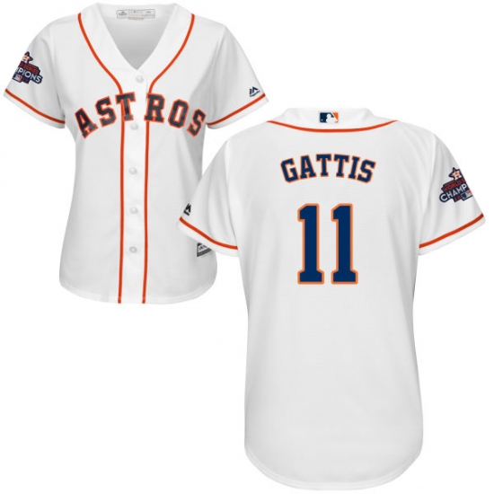 Women's Majestic Houston Astros #11 Evan Gattis Authentic White Home 2017 World Series Champions Cool Base MLB Jersey