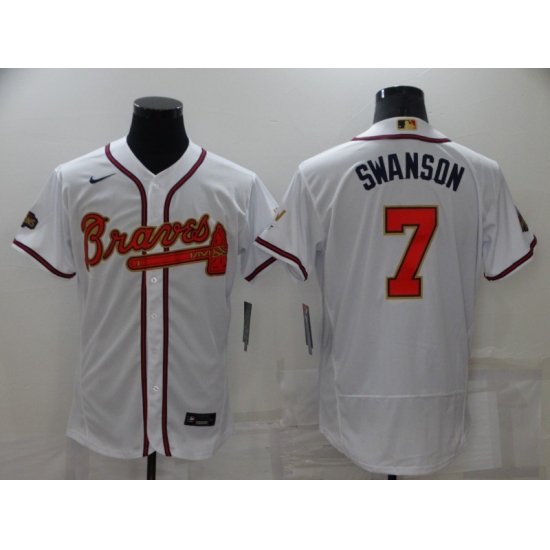 Men's Atlanta Braves #7 Dansby Swanson White 2022 Gold Program Authentic Player Jersey - Ujersey